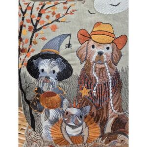 Pier 1 Halloween 15x15 Embroidered Dogs Pumpkin Throw Pillow Fall Costume Decor